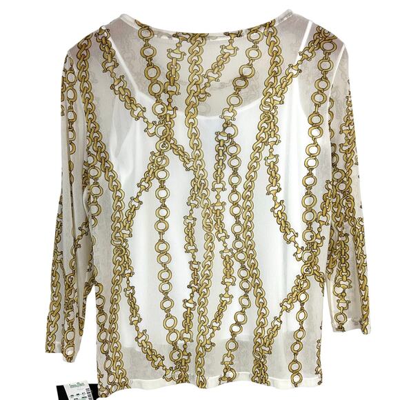 NWT Russell Scott Signature White Chain Reaction Sheer Mesh Top Size Large - Picture 7 of 10